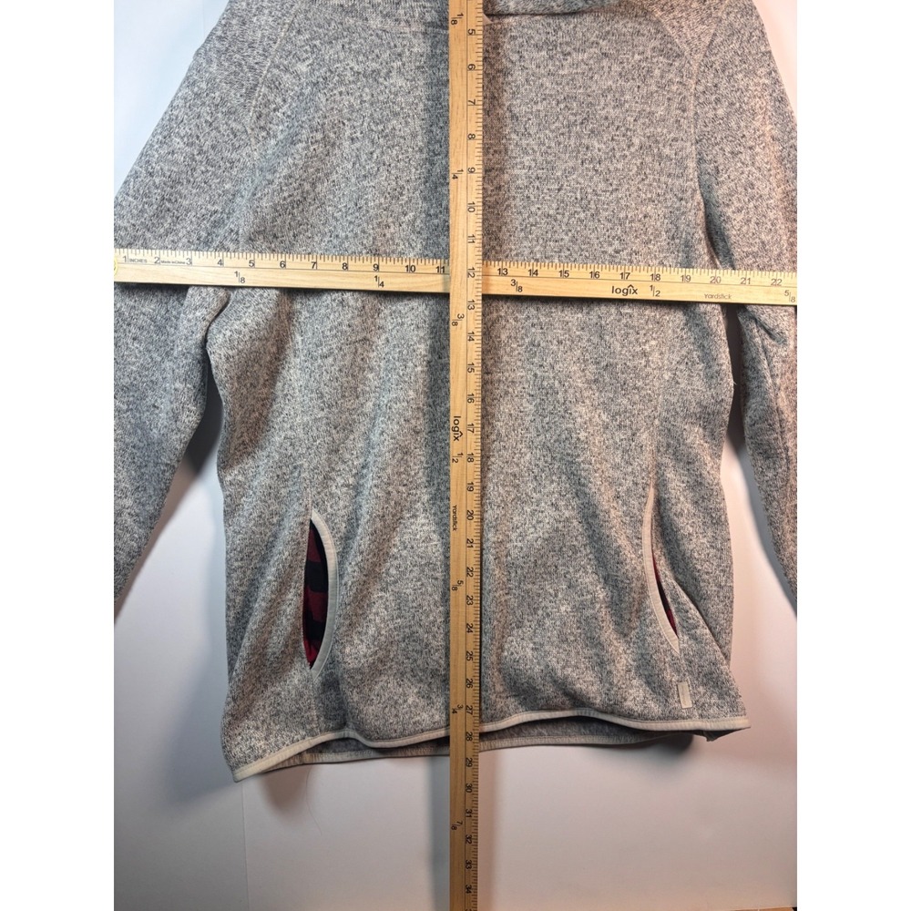 Eddie Bauer Women's Sweater Pullover Gray Size L Hoodie Lined W/Buffalo Plaid - Picture 4 of 4